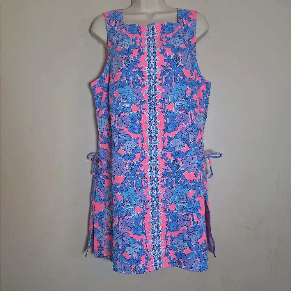 Lilly Pulitzer Donna Floral Square Neck Romper Soleil Pink Palm Paradise 14